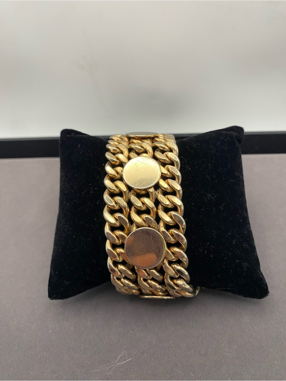 Vintage Kafin New York Wide Gold-Tone Triple Chain Bracelet with Circle Accents